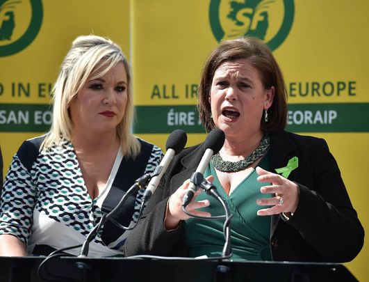 Sinn Féin\'s Deputy Leader Michelle O\'Neill and party President Mary Lou McDonald. 