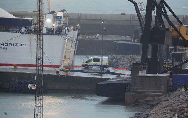 An ambulance boarding the Stena Line ferry, at Rosslare, County Wexford. 