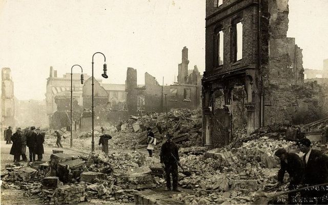 The rubble in Cork City following the attack. 
