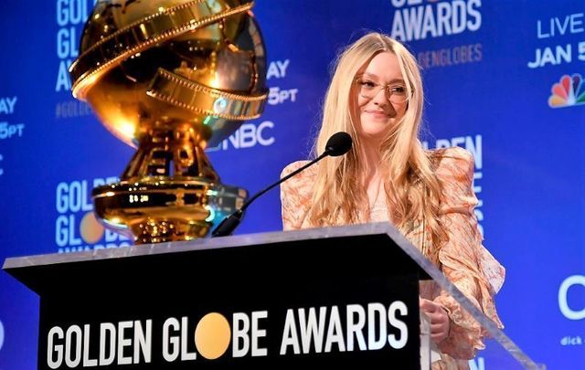 Actress Dakota Fanning presenting the Golden Globe nominations on December 9, 2019.