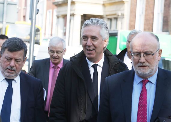President Donal Conway(1stL) Former FAI chief executive John Delaney with Director of Competitions Fran Gavin (Red Tie 1st R) on their way into a Oireachtas Committee on Transport, Tourism and Sport