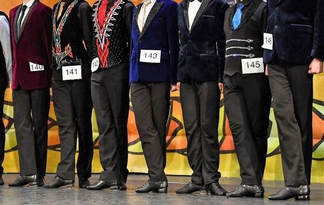 Irish dancers on stage at the 2018 CLRG World Irish Dancing Championships. 