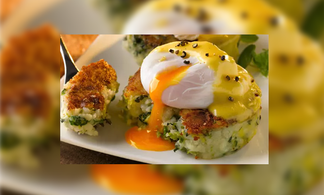 YAS! Colcannon cakes with poached eggs.