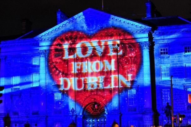 Trinity College Dublin, in the heart of the city, all lit up for New Years.
