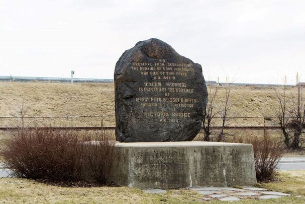 The memorial to the Irish Famine dead, the Black Rock, by Victoria Bridge in Montreal. 