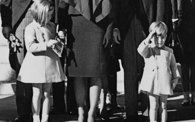 Cropped photo shows John F. Kennedy Jr salute as his father\'s casket goes past on November 25, 1963.