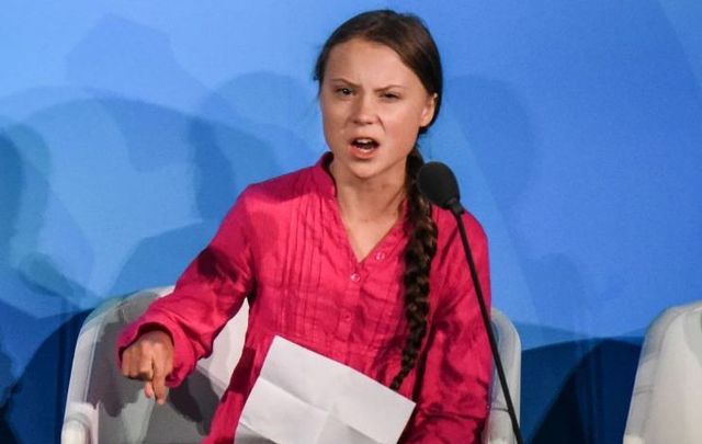 Youth activist Greta Thunberg speaks at the Climate Action Summit at the United Nations on September 23, 2019, in New York City. 