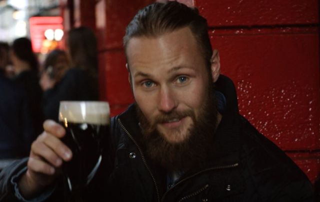The Vikings\' Jordan Patrick Smith having a pint in Temple Bar