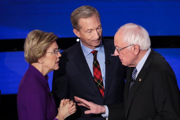 Democrat candidate Elizabeth Warren and Bernie Saunders go head to head, literally.