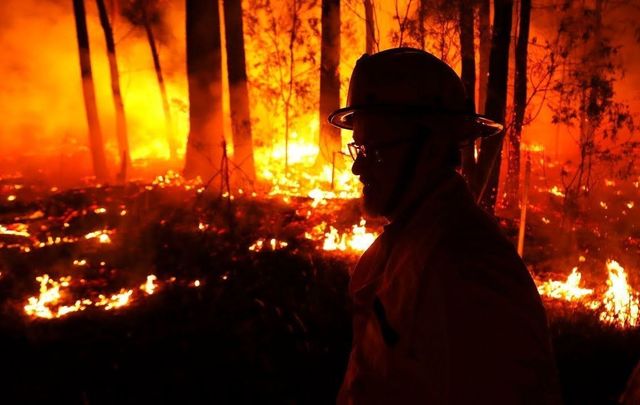 a firefighter tackles an Australian bushfire