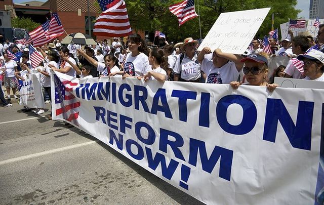 Immigrants and their supporters at a Washington DC march for immigration reform. 