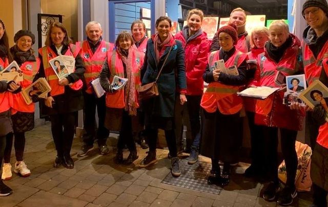 Kate O\'Connell poses with several canvassers in Dublin 