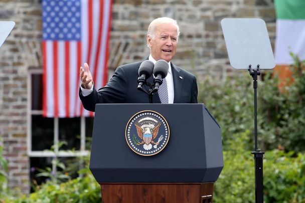 Vice president Joe Biden speaking at Dublin Castle, in 2016.