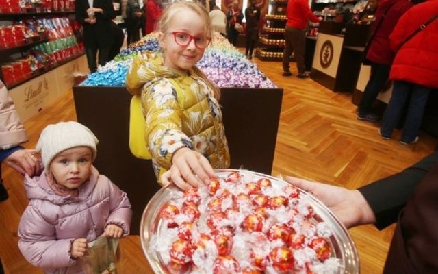 Young Irish children at a Lindt chocolate store in Kildare. 