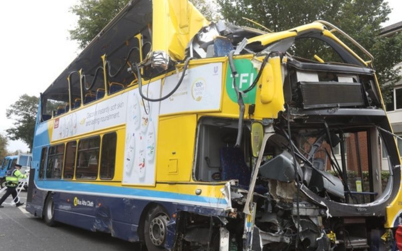 Eight hospitalized after collision between bus and car in Dublin