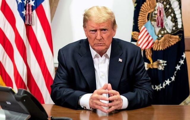 October 4, 2020: President Trump in his conference room at Walter Reed National Military Medical Center in Bethesda, Maryland.
