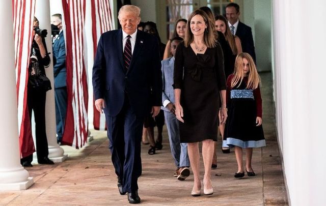 September 26, 2020: President Donald J. Trump walks with Judge Amy Coney Barrett, his nominee for Associate Justice of the Supreme Court of the United States, along the West Wing Colonnade.
