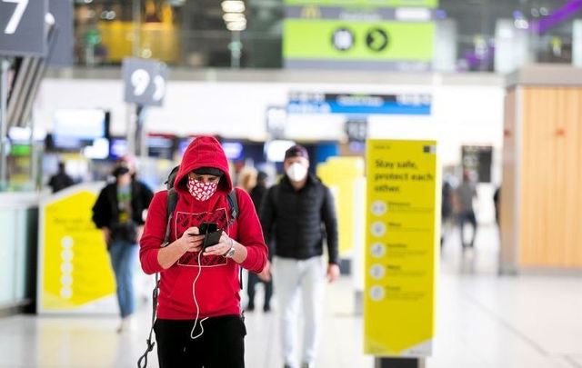 A passenger wearing a face mask pictured at Dublin Airport on July 2, 2020.