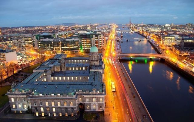 Dublin city: An aerial shot of the Custom House and the north quays.