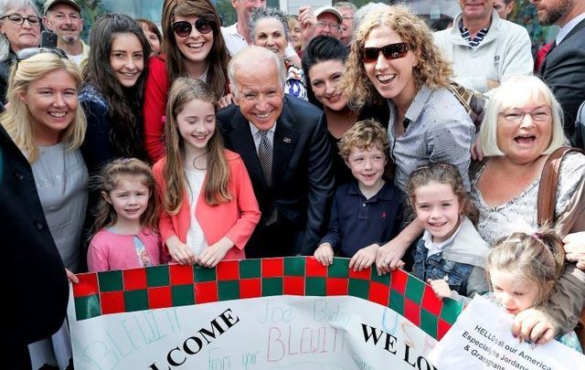 June 22, 2016: Then Vice President Joe Biden, center, meeting local residents in Ballina, Co. Mayo during his six-day visit.