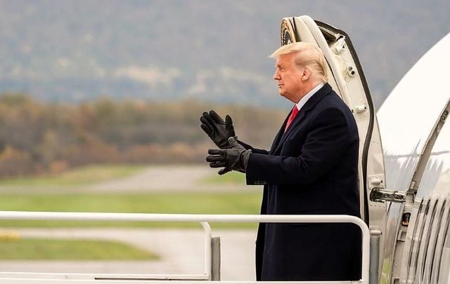 October 31, 2020: President Donald Trump disembarks Air Force One upon his arrival to Reading Regional Airport in Reading, Pa.