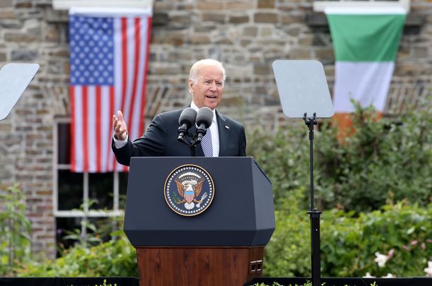 Joe Biden speaking at Dublin Castle, during his 2016 visit to Ireland as vice president.