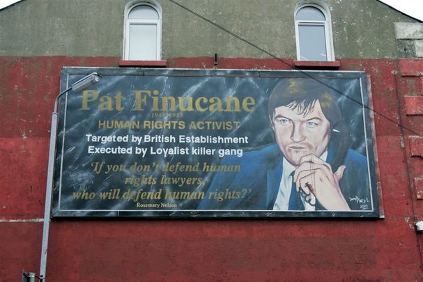 A Pat Finucane mural on the Falls Road area in Belfast, pictured in 2004.