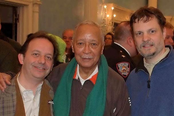 Brendan Fay (left) and his husband Tom Moulton flank former NYC Mayor David Dinkins.