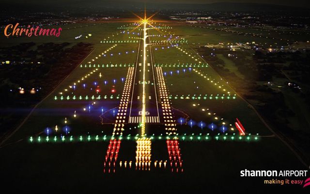 Shannon Airport\'s runway lit up like a Christmas tree.