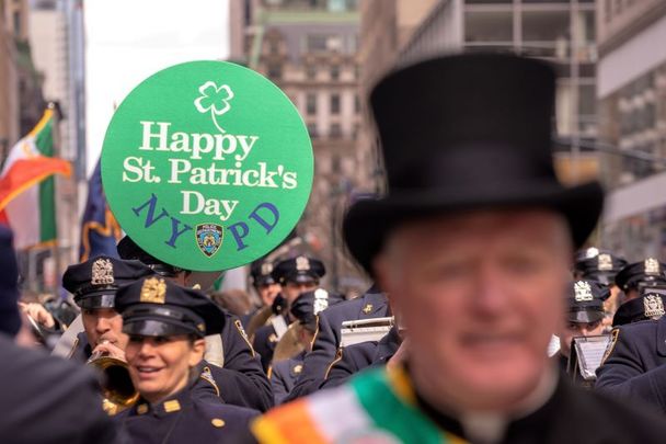 Marchers in this year’s shortened New York City parade.