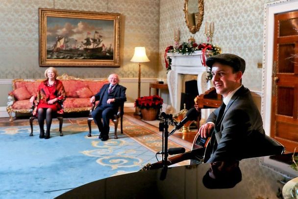 Irish musician Dan McCabe performs The Parting Glass on New Year\'s Eve for President Michael D. Higgins and his wife Sabina.