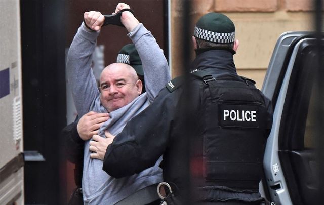 Lyra McKee\'s murder suspect Paul McIntyre arrives at Derry Magistrates Court on February 13, 2020.