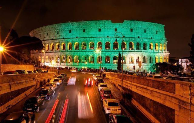 The Colosseum in Rome is one of hundreds of worldwide sites that take part in Tourism Ireland\'s Global Greening.