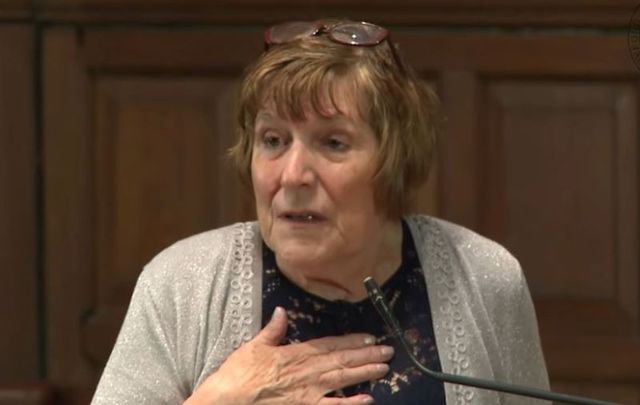 Elizabeth Coppin at Oxford Union in May 2019 speaking about her experience with Ireland\'s Magdalene Laundries.