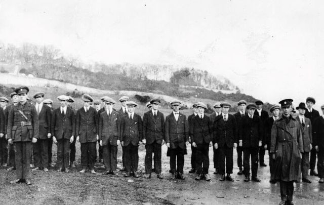 A group of Irish Republican Army soldiers on parade in Moville, County Donegal, March 1, 1922.