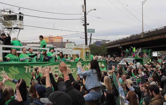 A 40-foot steel Wearin\' of the Green St Patrick\'s day parade float has disappeared in Baton Rouge.