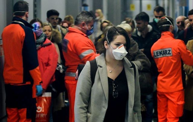 Passengers at Krakow International Airport in Poland are screened for coronavirus on February 26.