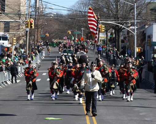 Marchers in the Staten Island, New York\'s St. Patrick\'s Day Parade.