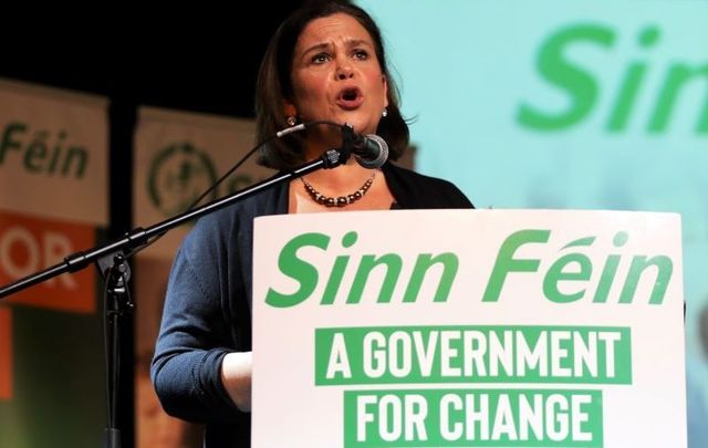 Sinn Féin president Mary Lou McDonald speaking at a rally at Dublin\'s Liberty Hall on February 25, 2020.