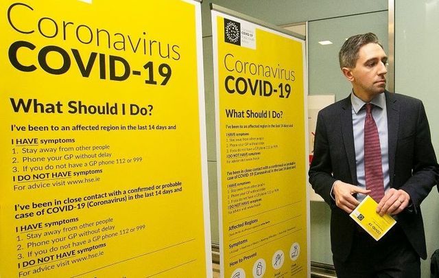 Minister for Health Simon Harris speaking with the media and the Environmental Health Service HSE team at Dublin Airport activating the public awareness campaign for COVID-19 (Coronavirus) on February 28.