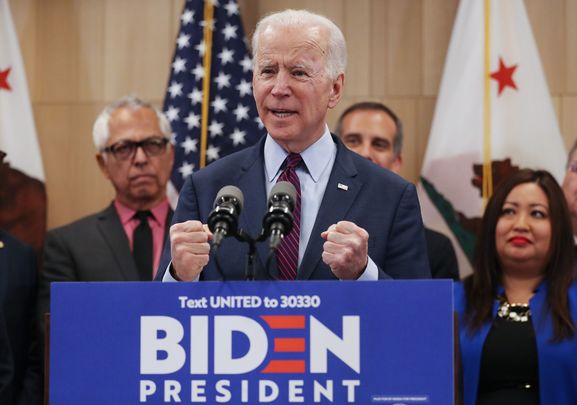 Former vice president and presidential hopeful Joe Biden celebrates a big win on Super Tuesday.