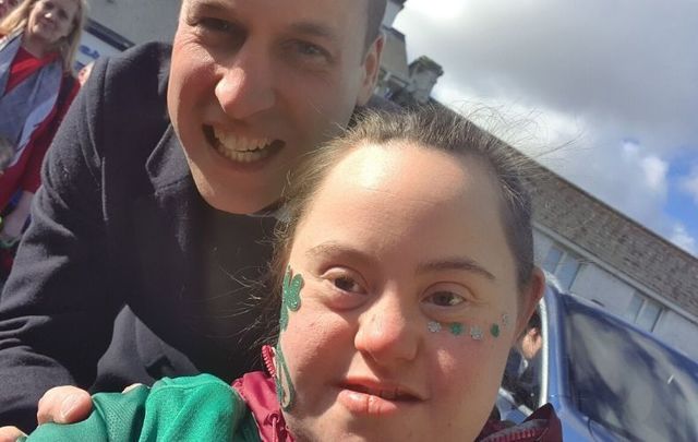 Prince William posed for a rare selfie with Irish sports superfan Jennifer while in Co Kildare on March 4.