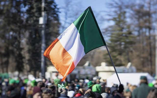The Irish flag at a St. Patrick\'s Day parade