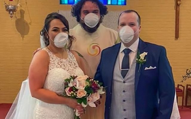 The couple donned facemasks in light of the Coronavirus outbreak. 