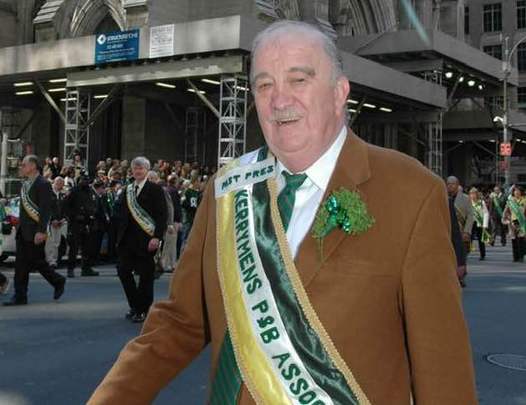 A proud Kerry man, Maurice Brick, wearing his Kerryman Association sash, on St. Patrick\'s Day, in New York. 