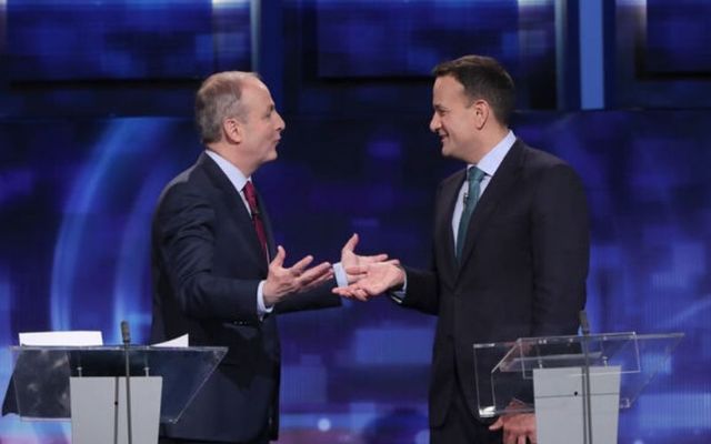Michéal Martin and Leo Varadkar at a leaders\' debate prior to the general election.\n