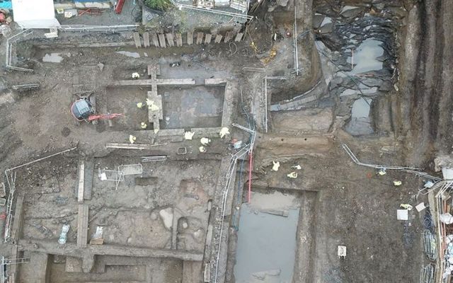 An old quarry (top right), the remains of a police station (top left) and a medieval settlement (bottom left)