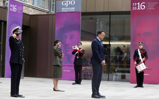 Taoiseach Leo Varadkar at the Easter Rising commemorations in the GPO. 