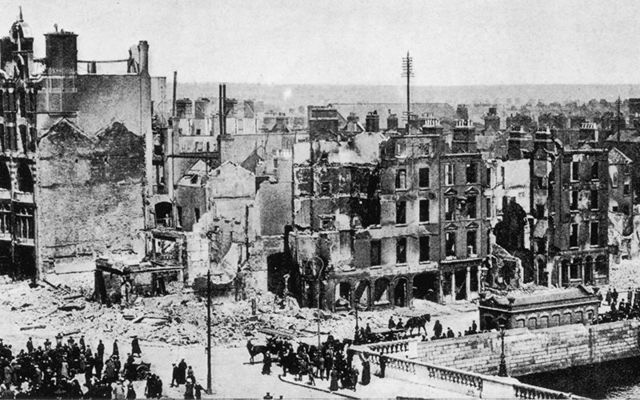 Eden Quay, in Dublin City, following the 1916 Easter Rising. 