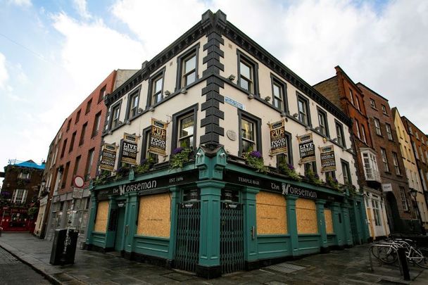 The Norseman in Dublin\'s Temple Bar district on April 21, 2020 during the coronavirus shutdowns.